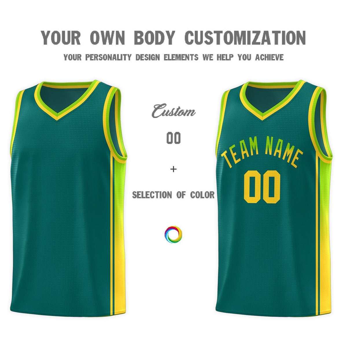 Custom Neon Green Navy-White Side Two-Tone Classic Sports Uniform Basketball Jersey |KXKSHOP