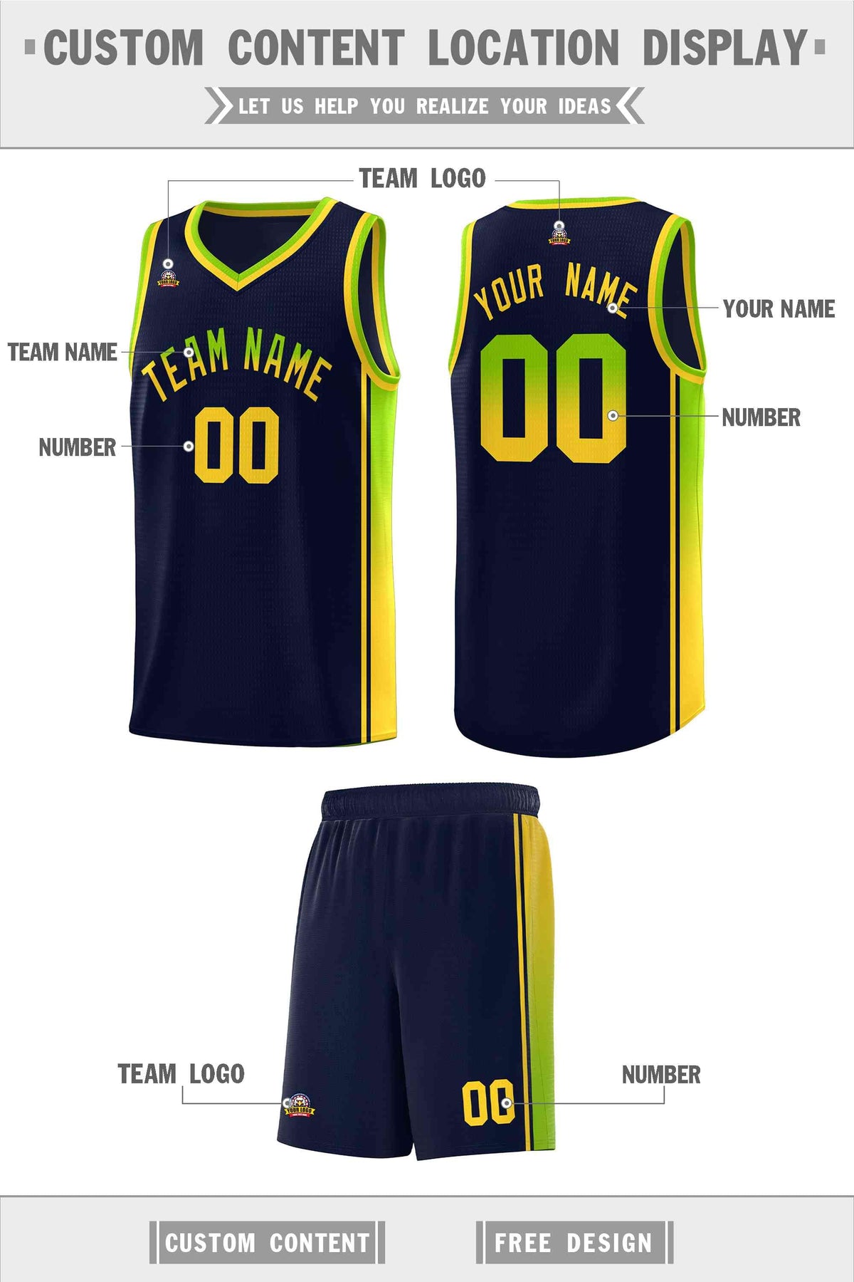 Custom Neon Green Navy-White Side Two-Tone Classic Sports Uniform Basketball Jersey |KXKSHOP