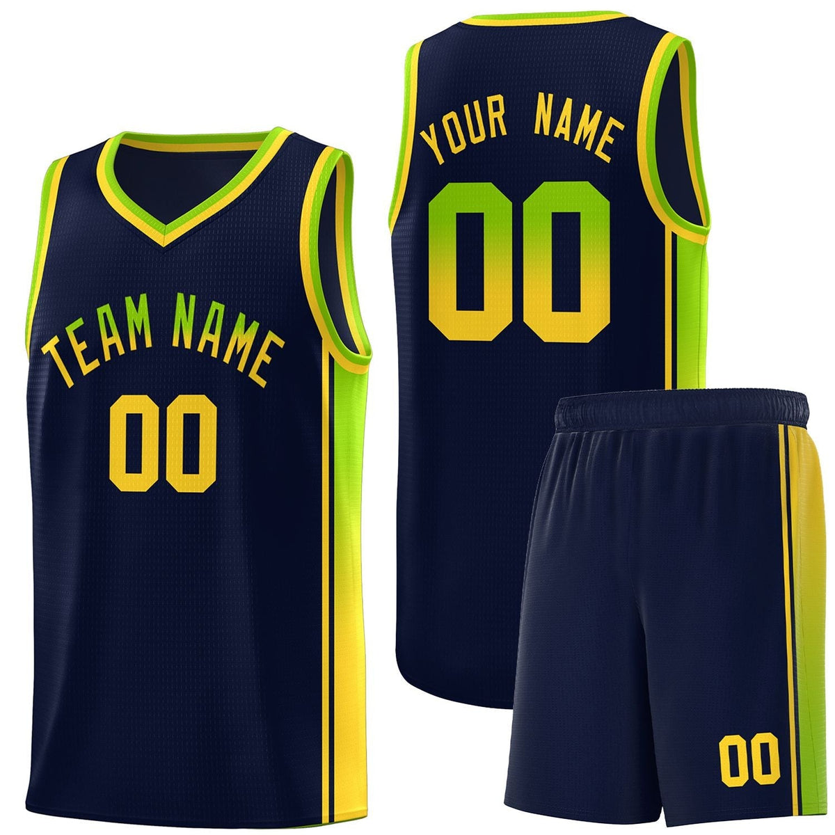 Custom Neon Green Navy-White Side Two-Tone Classic Sports Uniform Basketball Jersey |KXKSHOP