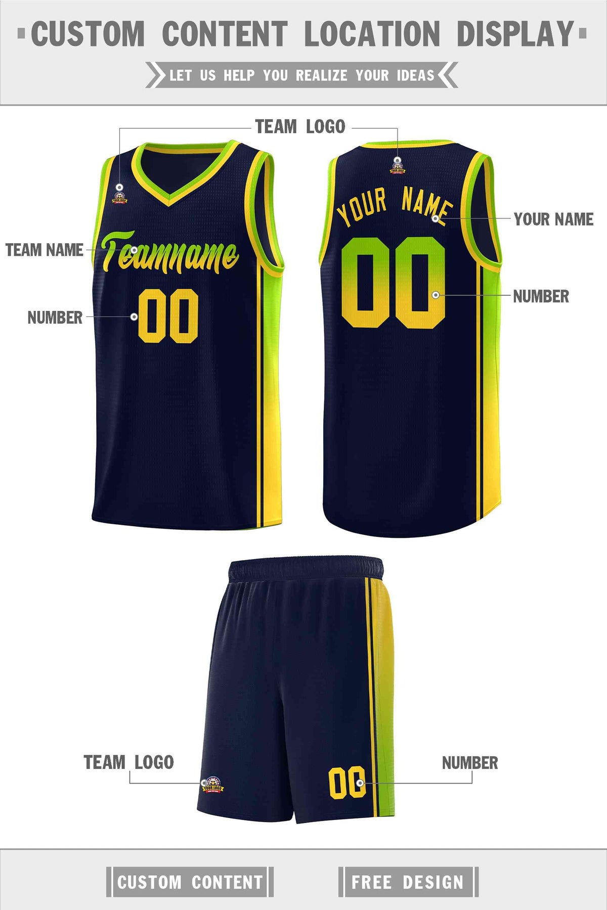 Custom Neon Green Navy-White Side Two-Tone Classic Sports Uniform Basketball Jersey |KXKSHOP