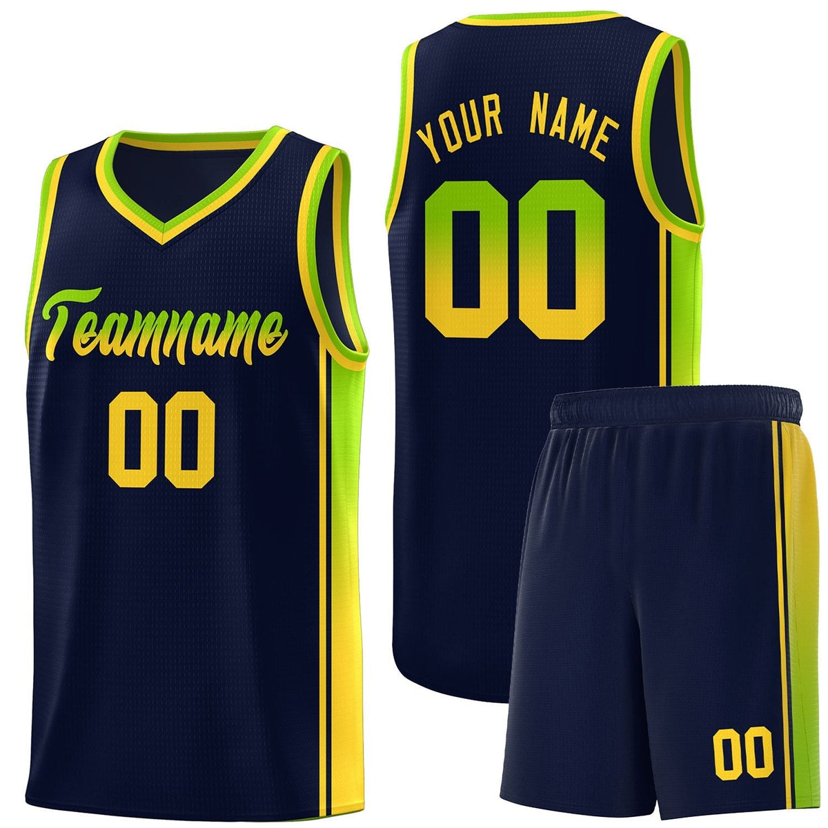Custom Neon Green Navy-White Side Two-Tone Classic Sports Uniform Basketball Jersey |KXKSHOP
