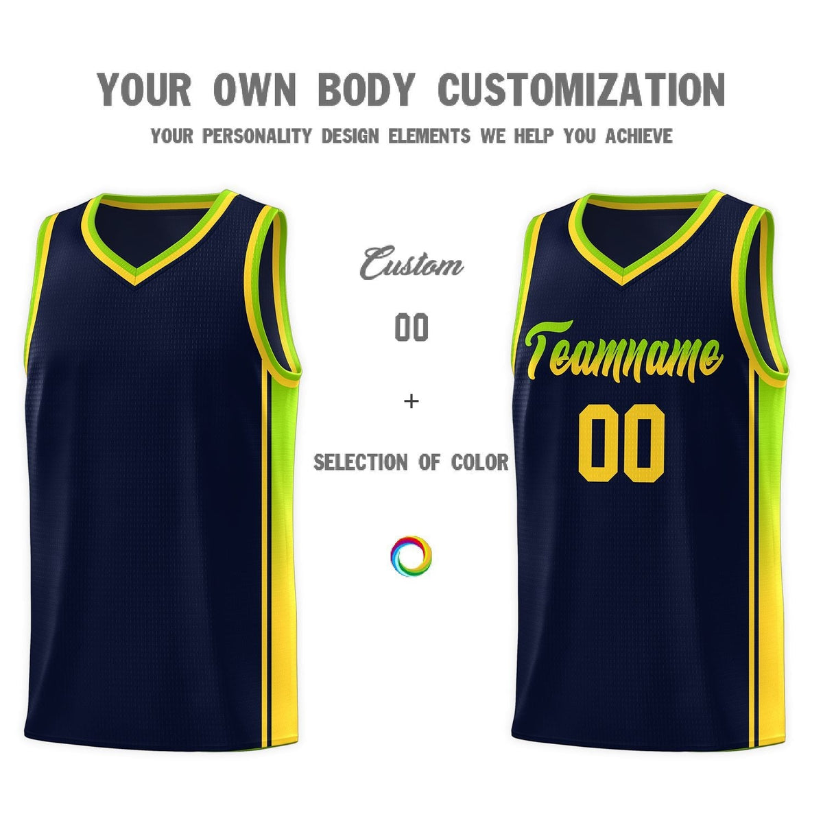 Custom Neon Green Navy-White Side Two-Tone Classic Sports Uniform Basketball Jersey |KXKSHOP