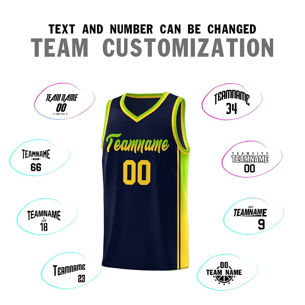 Custom Neon Green Navy-White Side Two-Tone Classic Sports Uniform Basketball Jersey |KXKSHOP