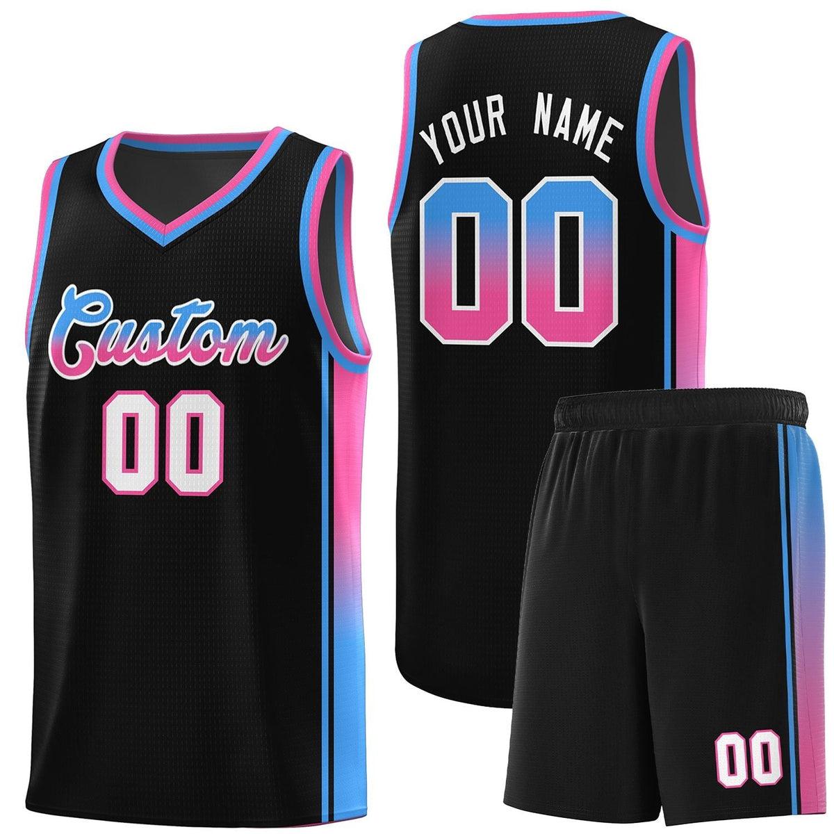 Custom Black Powder Blue-Pink Gradient Fashion Sports Uniform Basketball Jersey |KXKSHOP
