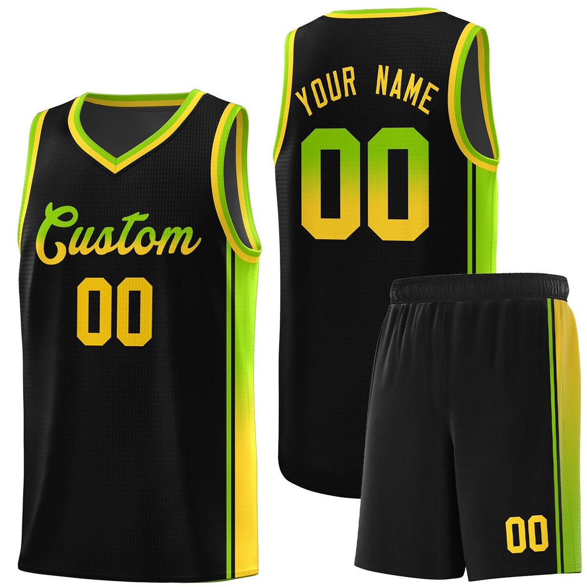 Custom Black Neon Green-Gold Gradient Fashion Sports Uniform Basketball Jersey |KXKSHOP