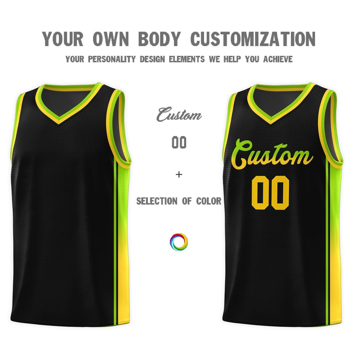 Custom Neon Green Navy-White Side Two-Tone Classic Sports Uniform Basketball Jersey |KXKSHOP