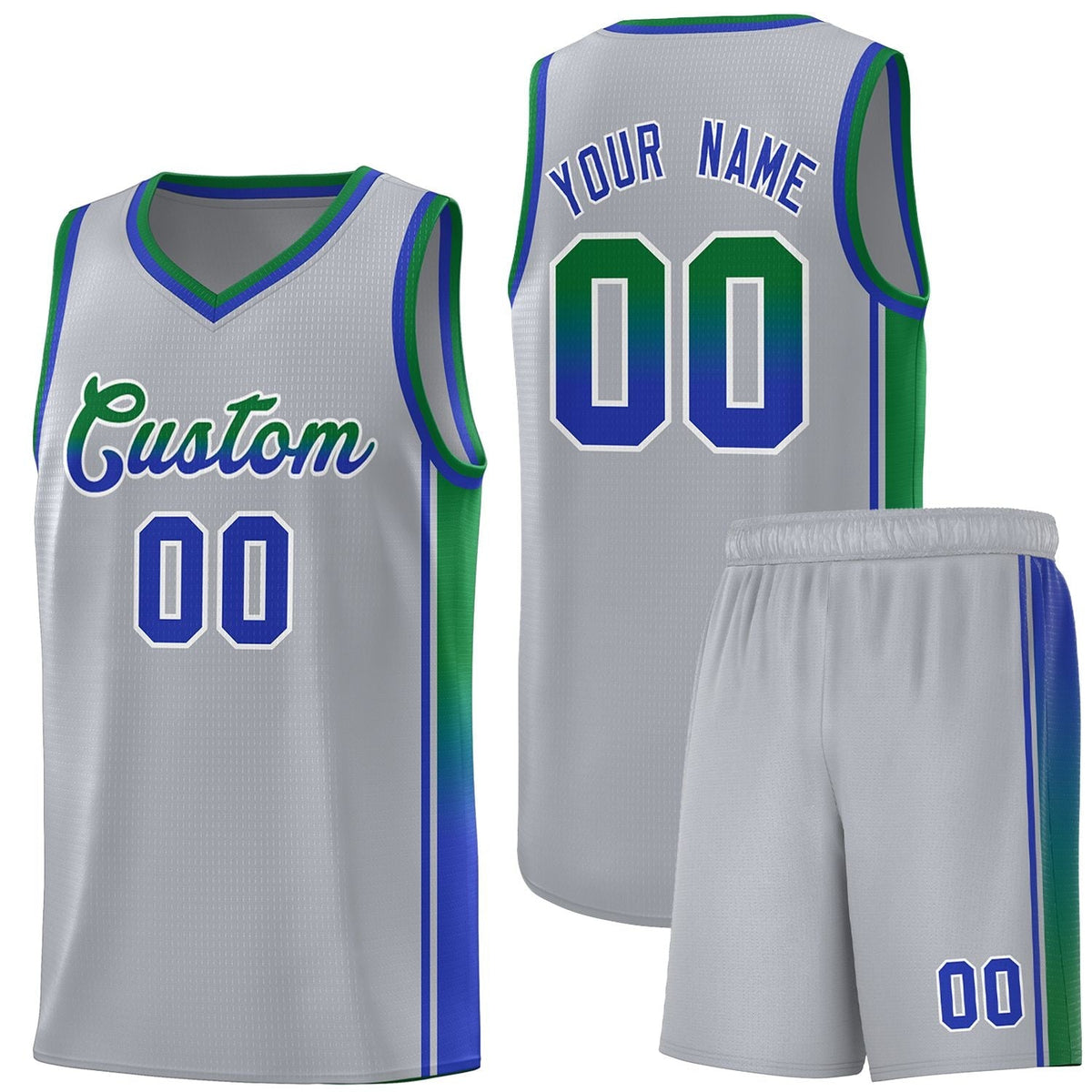 Custom Gray Kelly Green-Royal Gradient Fashion Sports Uniform Basketball Jersey |KXKSHOP