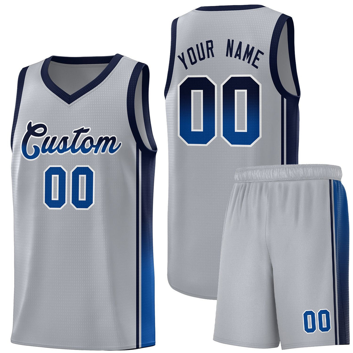 Custom Gray Navy-Royal Gradient Fashion Sports Uniform Basketball Jersey |KXKSHOP