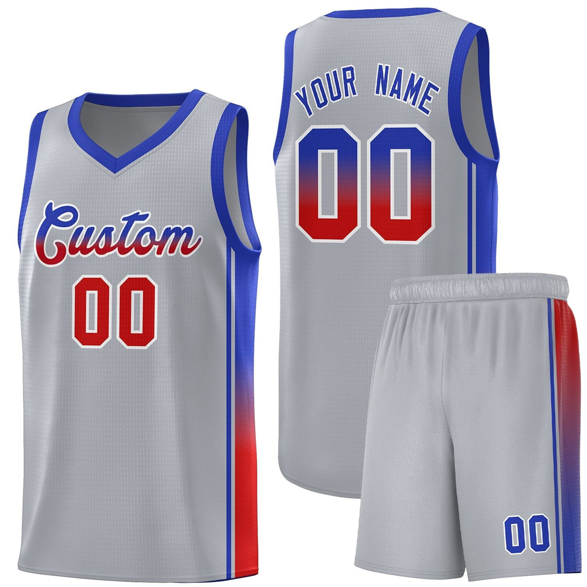 Custom Gray Red-Royal Gradient Fashion Sports Uniform Basketball Jersey |KXKSHOP