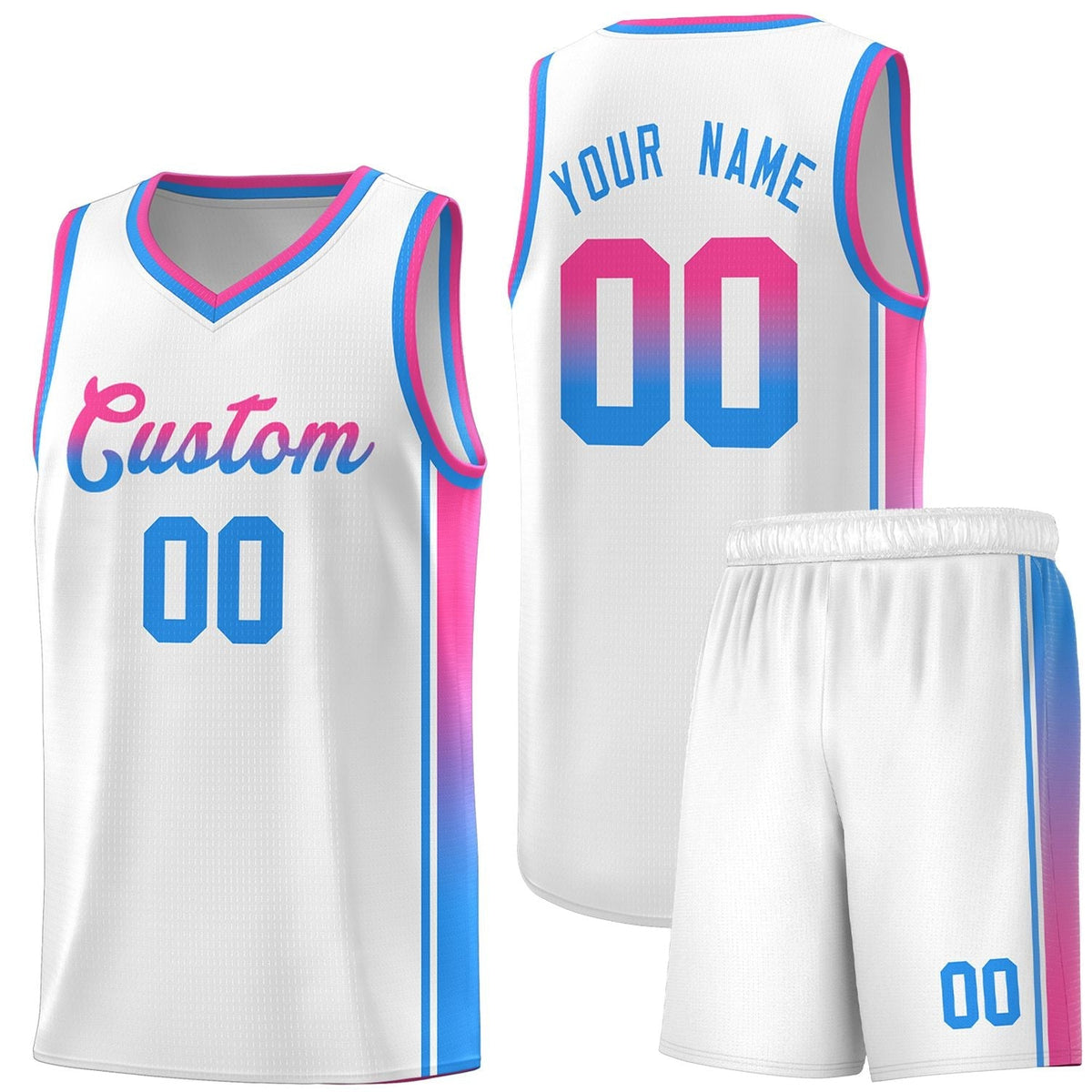 Custom White Pink-Powder Blue Gradient Fashion Sports Uniform Basketball Jersey |KXKSHOP