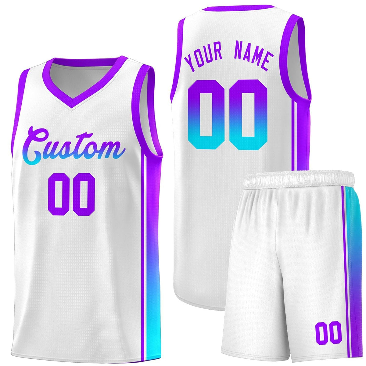 Custom White Purple-Light Blue Gradient Fashion Sports Uniform Basketball Jersey |KXKSHOP