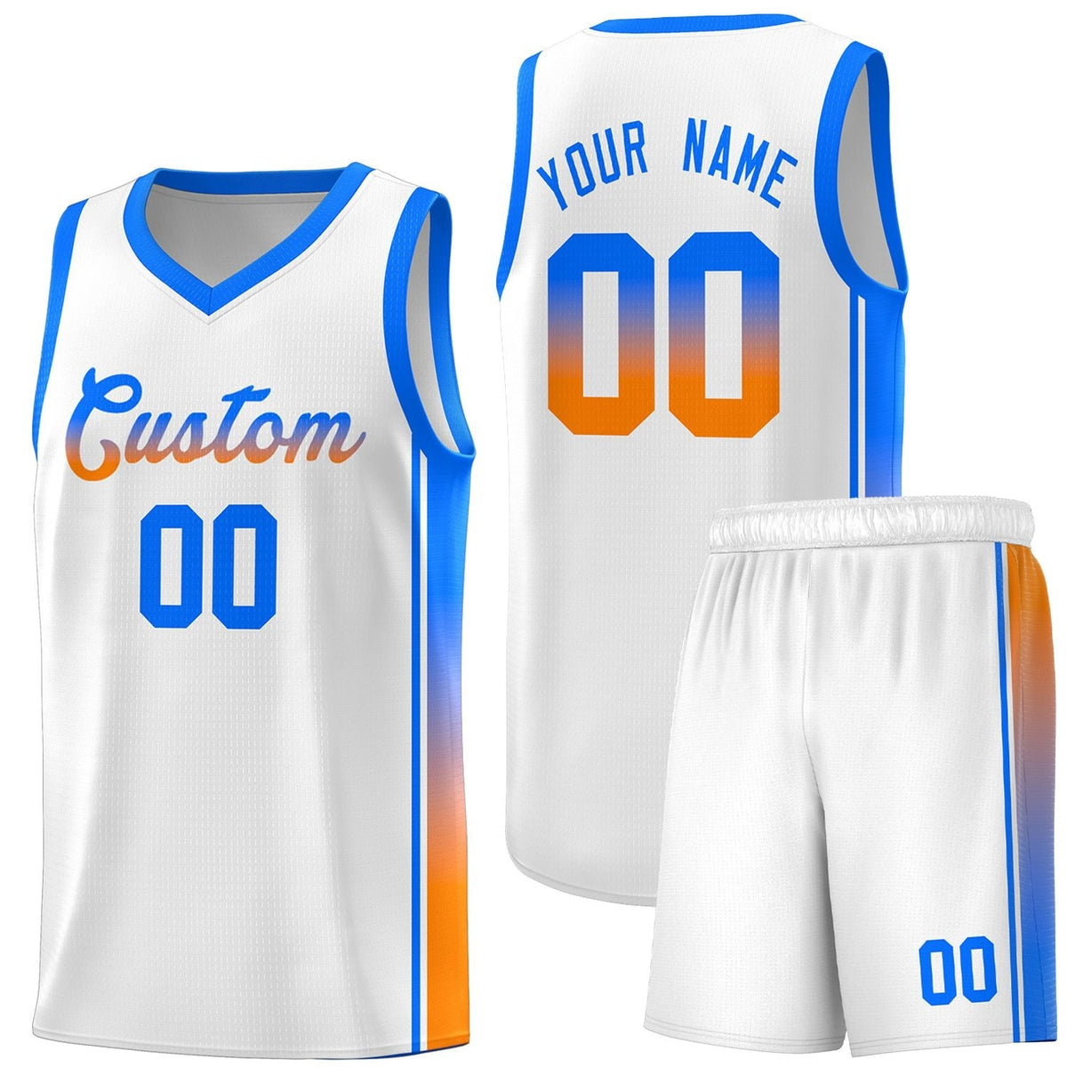 Custom White Light Blue-Orange Gradient Fashion Sports Uniform Basketball Jersey |KXKSHOP