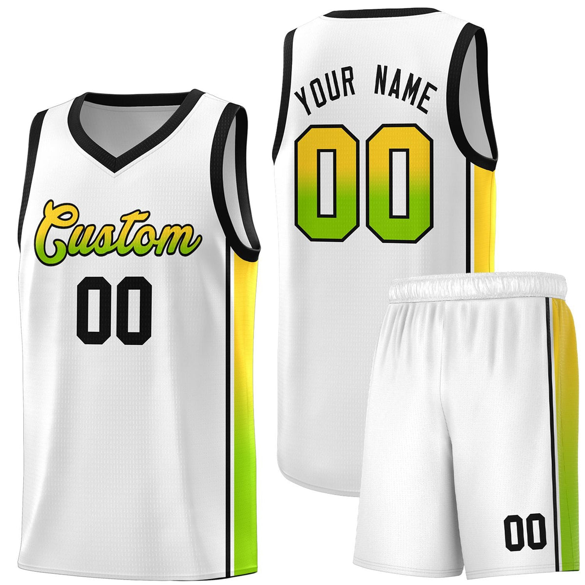 Custom White Gold-Neon Green Gradient Fashion Sports Uniform Basketball Jersey |KXKSHOP