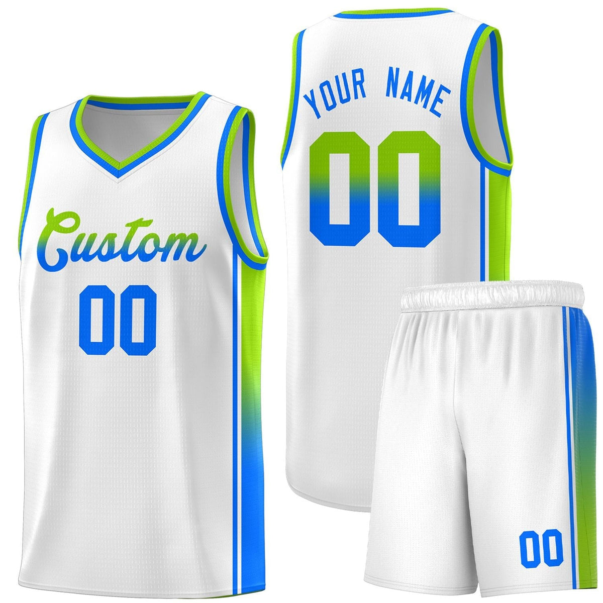 Custom White Neon Green-Light Blue Gradient Fashion Sports Uniform Basketball Jersey |KXKSHOP