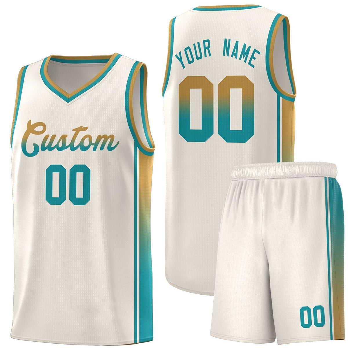 Custom Khaki Old Gold-Aqua Gradient Fashion Sports Uniform Basketball Jersey |KXKSHOP