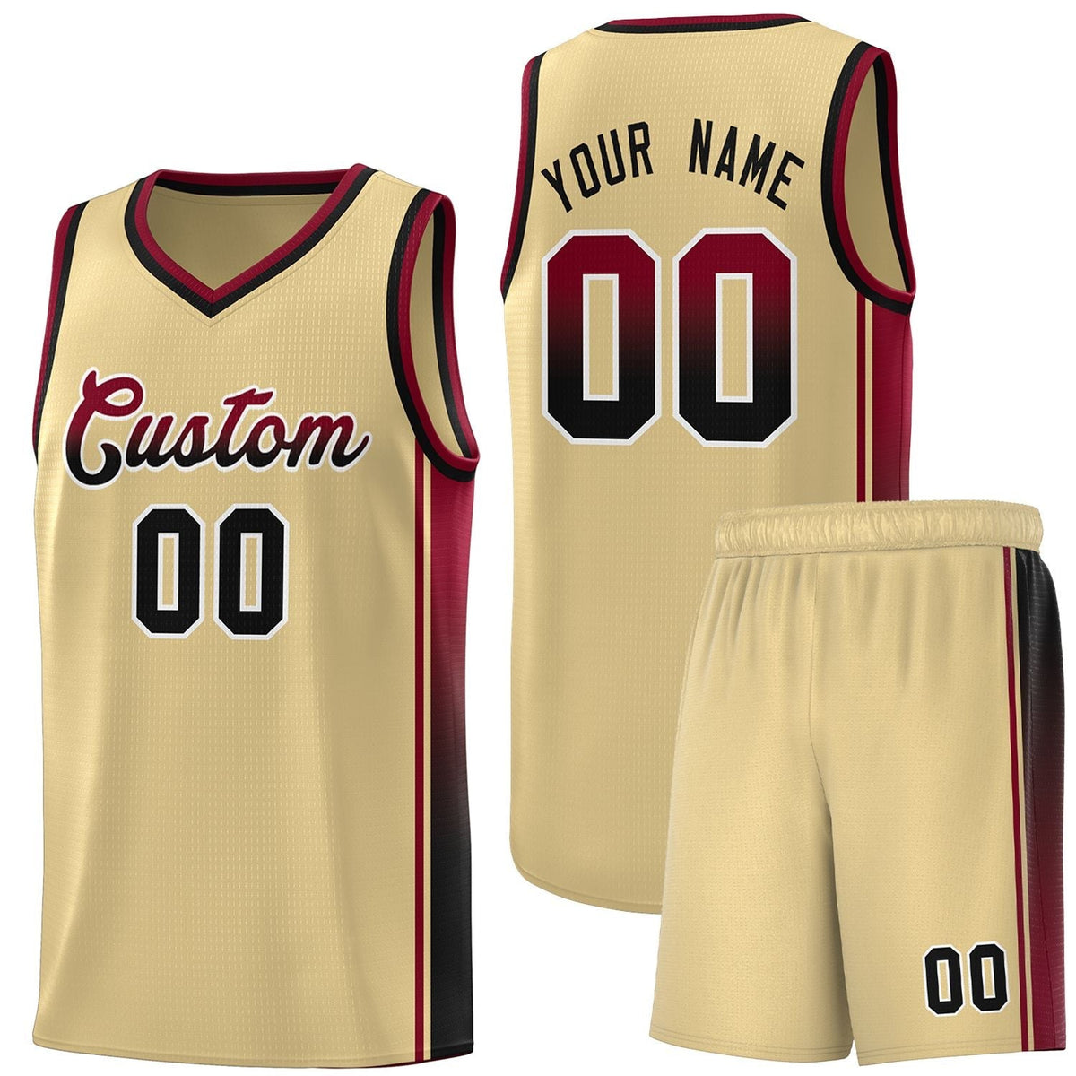 Custom Khaki Crimson-Black Gradient Fashion Sports Uniform Basketball Jersey |KXKSHOP