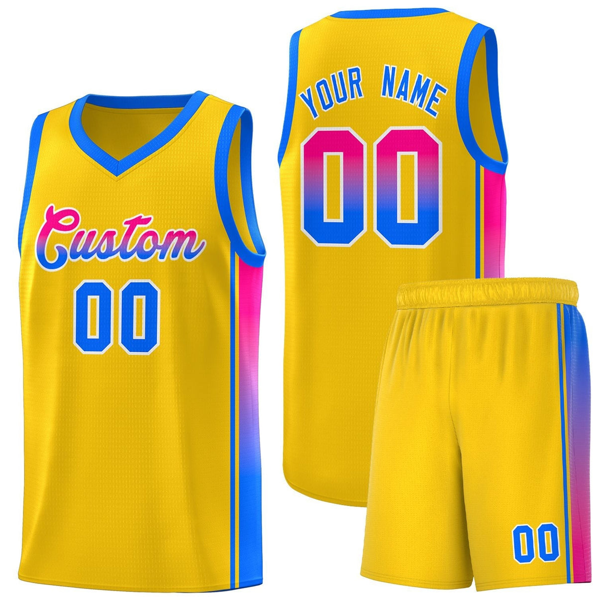 Custom Gold Light Blue-Pink Gradient Fashion Sports Uniform Basketball Jersey |KXKSHOP