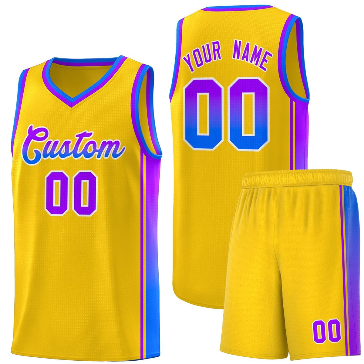 Custom Gold Purple-Light Blue Gradient Fashion Sports Uniform Basketball Jersey |KXKSHOP
