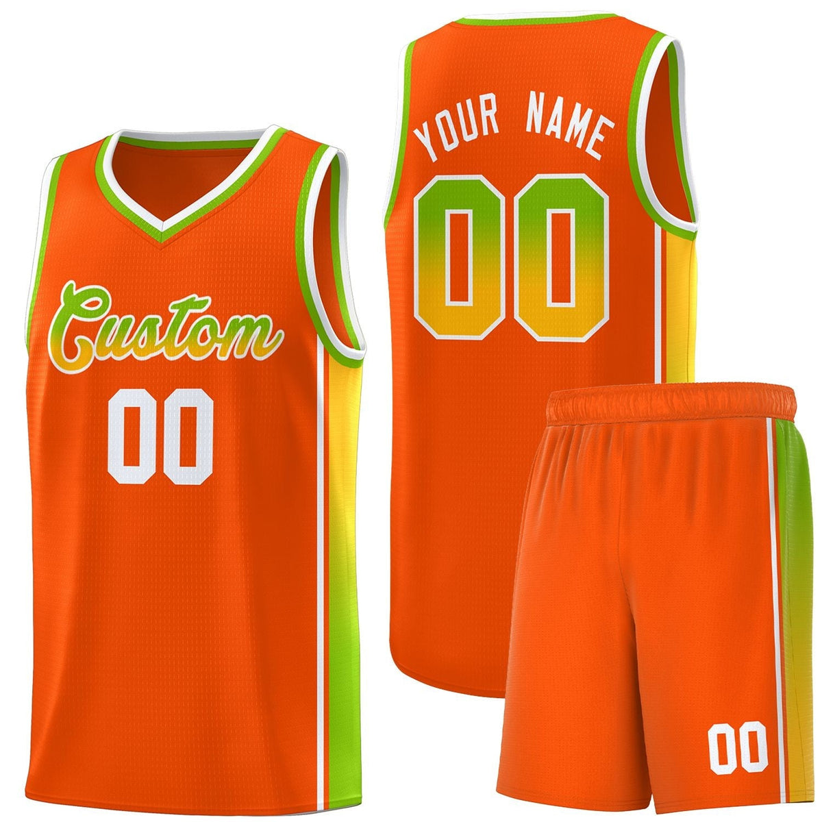 Custom Orange Neon Green-Gold Gradient Fashion Sports Uniform Basketball Jersey |KXKSHOP