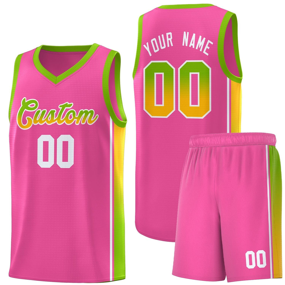 Custom Pink Neon Green-Gold Gradient Fashion Sports Uniform Basketball Jersey |KXKSHOP
