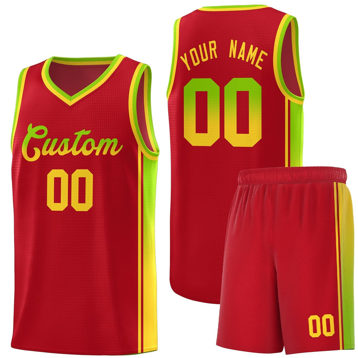 Custom Red Neon Green-Gold Gradient Fashion Sports Uniform Basketball Jersey |KXKSHOP