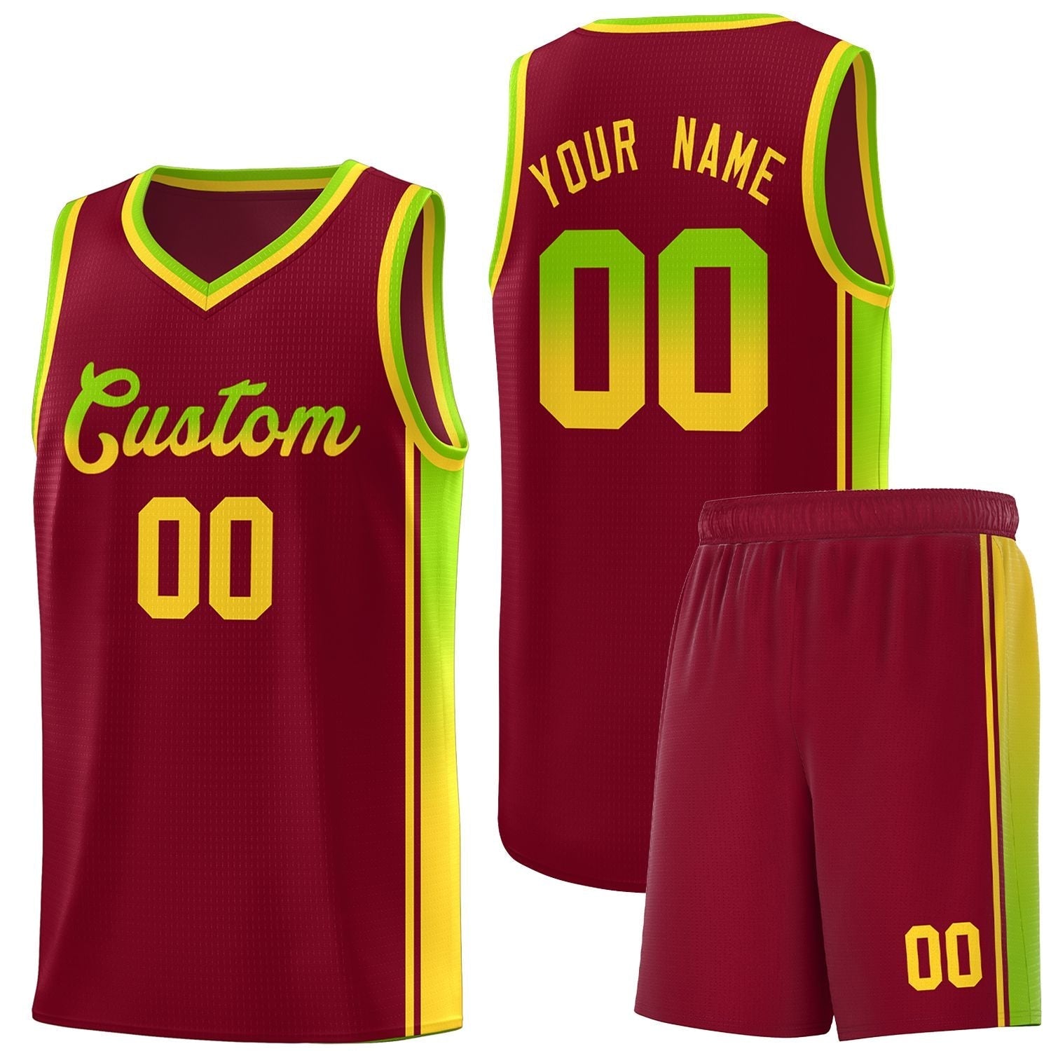 Custom Crimson Neon Green-Gold Gradient Fashion Sports Uniform Basketball Jersey |KXKSHOP