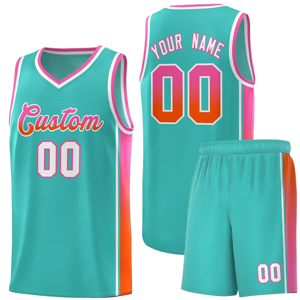 Custom Aqua Pink-Orange Gradient Fashion Sports Uniform Basketball Jersey |KXKSHOP