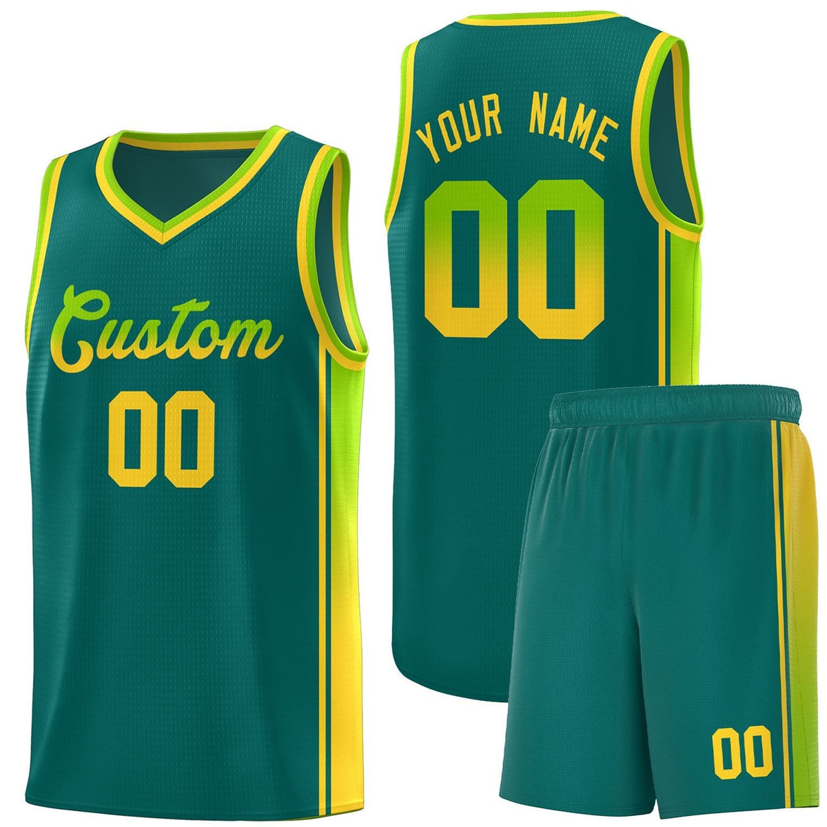 Custom Aqua Neon Green-Gold Gradient Fashion Sports Uniform Basketball Jersey |KXKSHOP