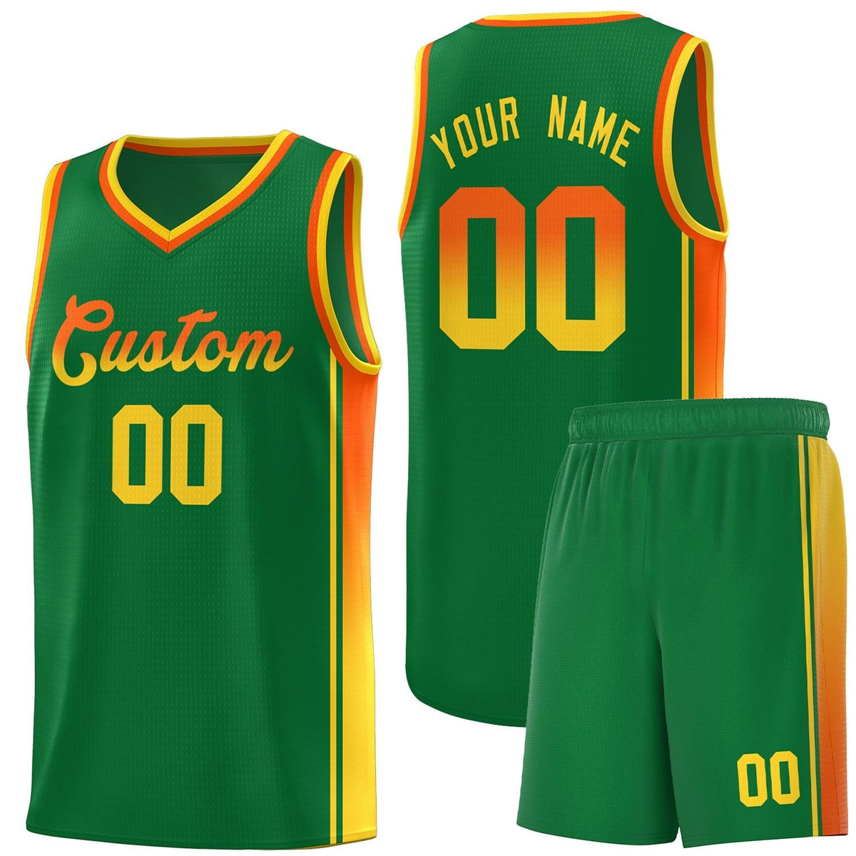 Custom Kelly Green Orange-Gold Gradient Fashion Sports Uniform Basketball Jersey |KXKSHOP