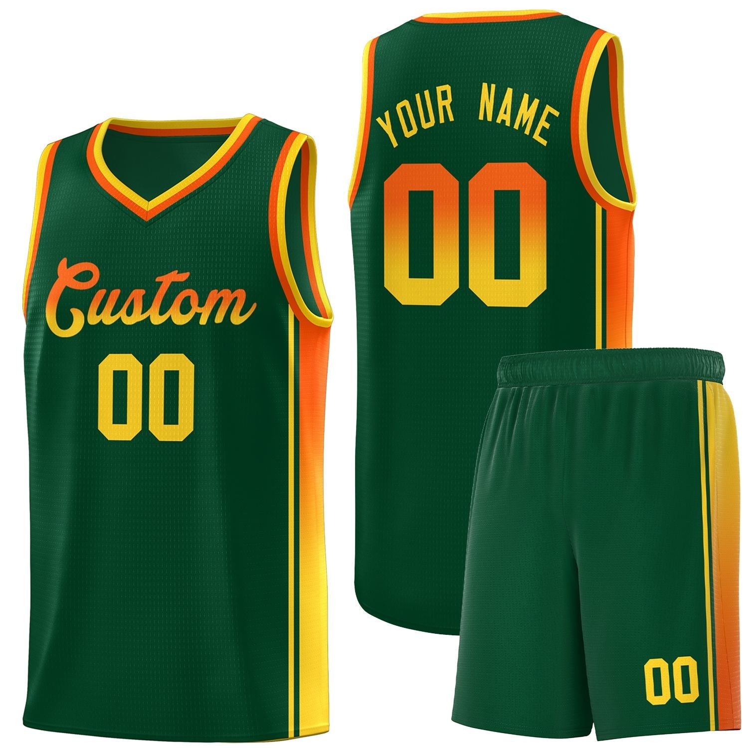 Custom Green Orange-Gold Gradient Fashion Sports Uniform Basketball Jersey |KXKSHOP