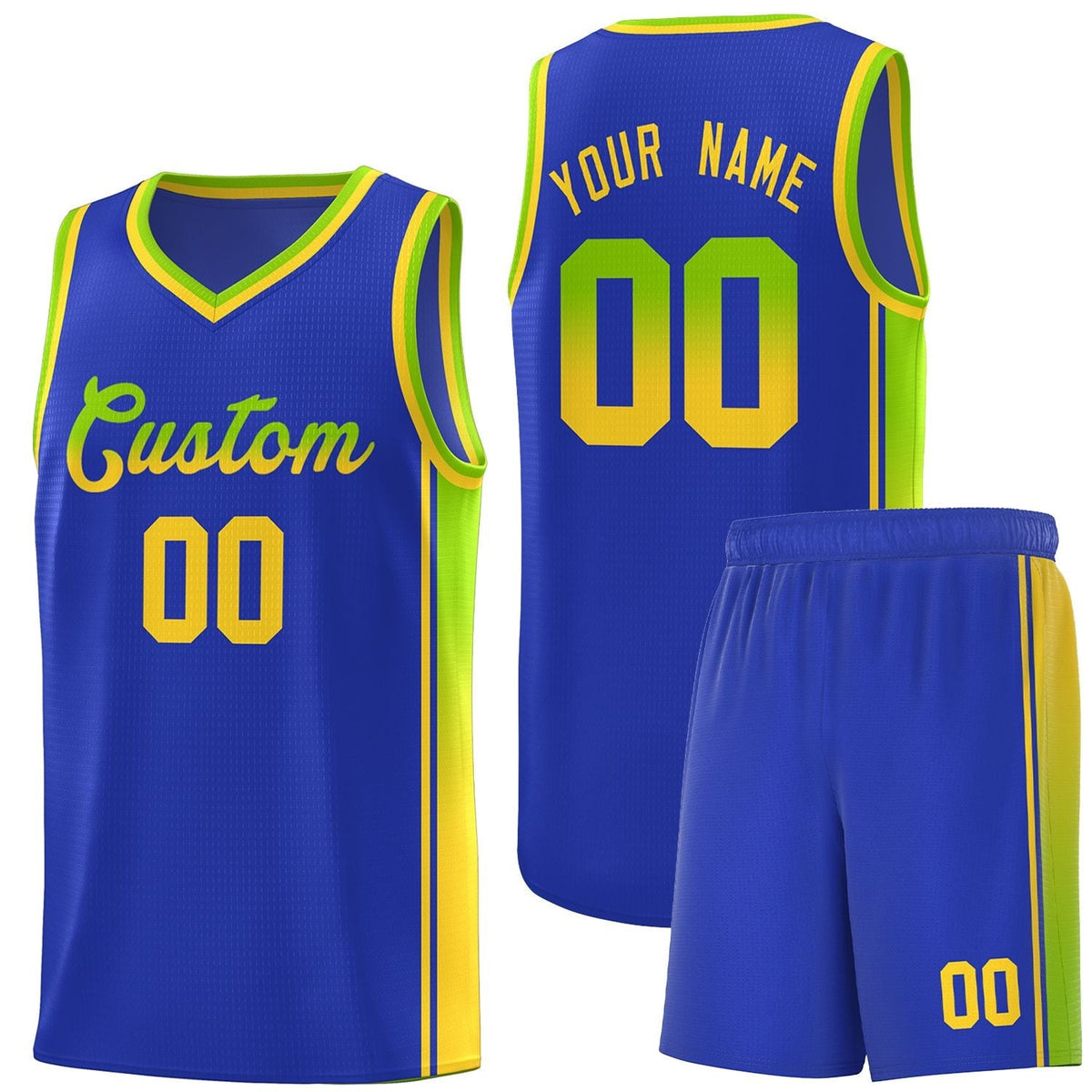 Custom Royal Neon Green-Gold Gradient Fashion Sports Uniform Basketball Jersey |KXKSHOP