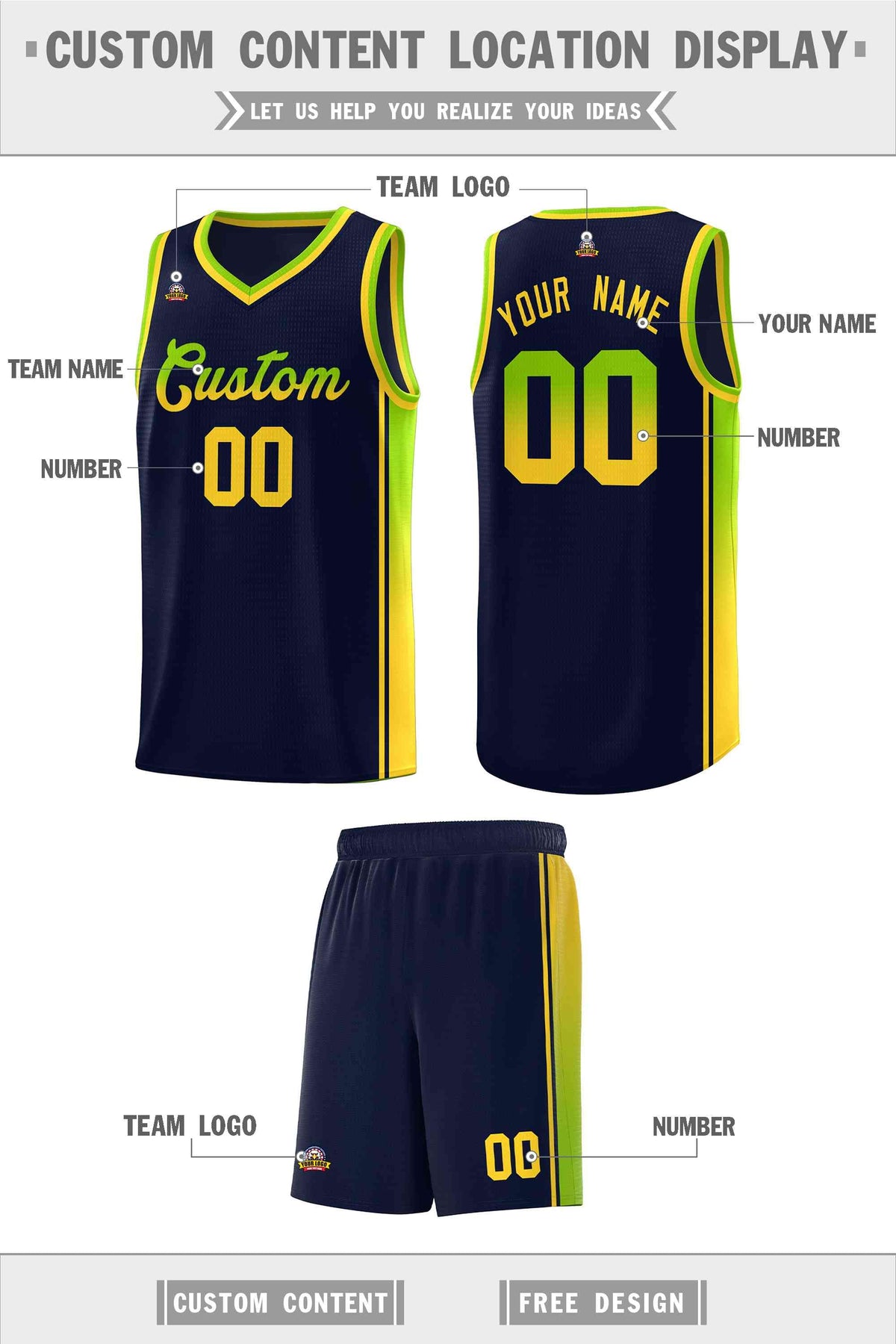Custom Neon Green Navy-White Side Two-Tone Classic Sports Uniform Basketball Jersey |KXKSHOP