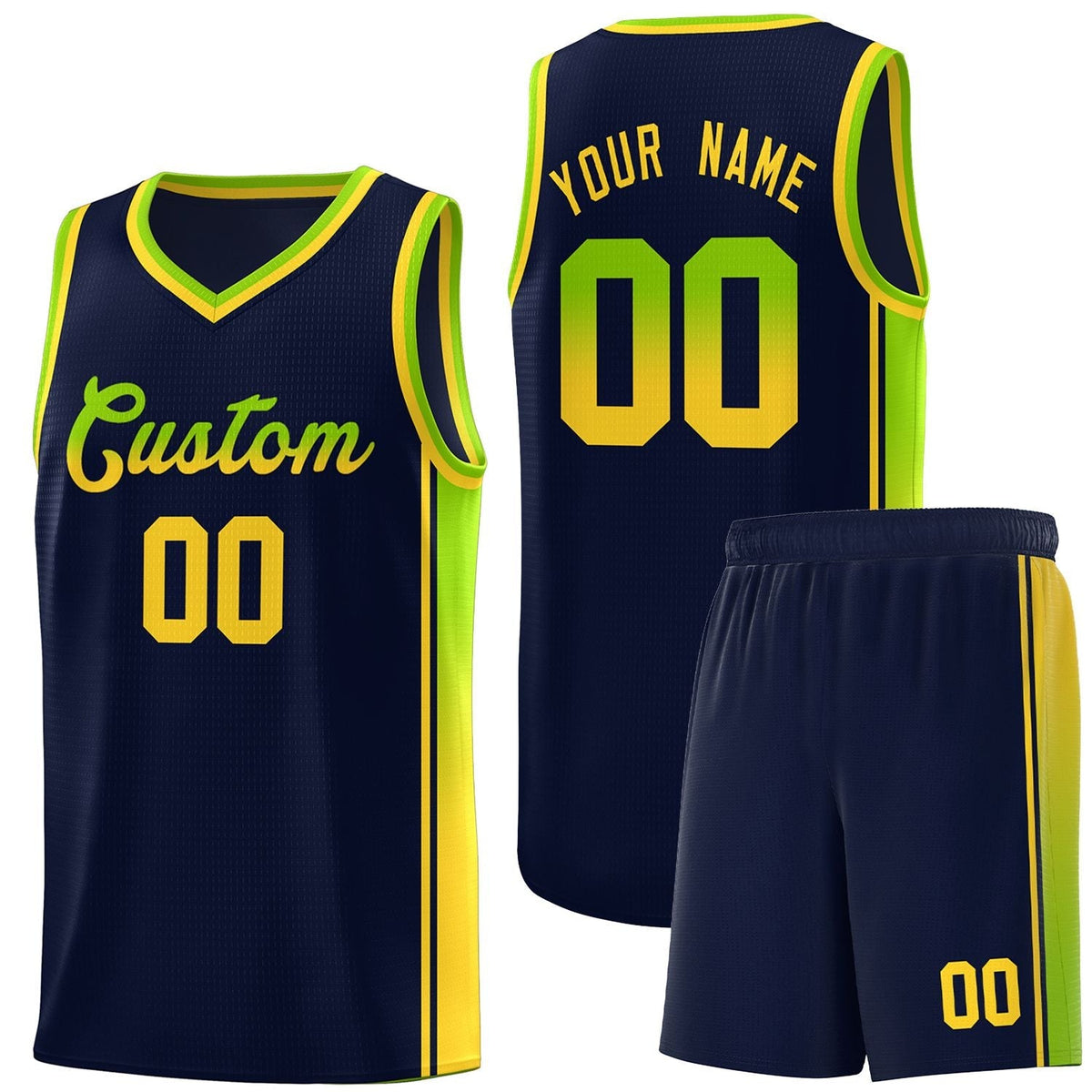 Custom Navy Neon Green-Gold Gradient Fashion Sports Uniform Basketball Jersey |KXKSHOP