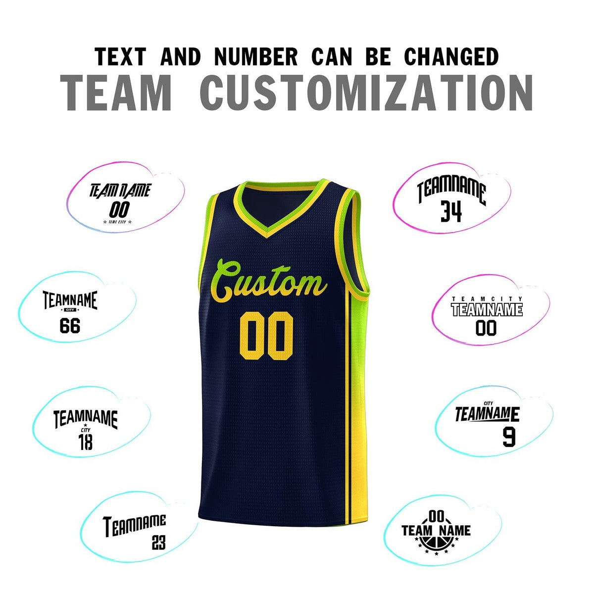 Custom Neon Green Navy-White Side Two-Tone Classic Sports Uniform Basketball Jersey |KXKSHOP