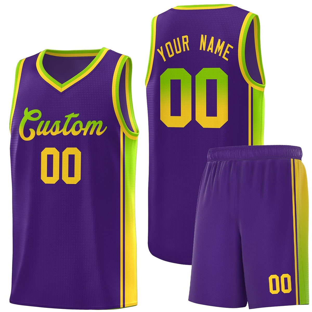 Custom Purple Neon Green-Gold Gradient Fashion Sports Uniform Basketball Jersey |KXKSHOP