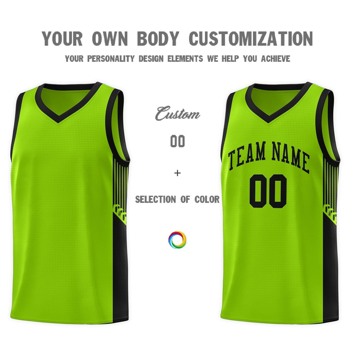 Custom Neon Green Navy-White Side Two-Tone Classic Sports Uniform Basketball Jersey |KXKSHOP