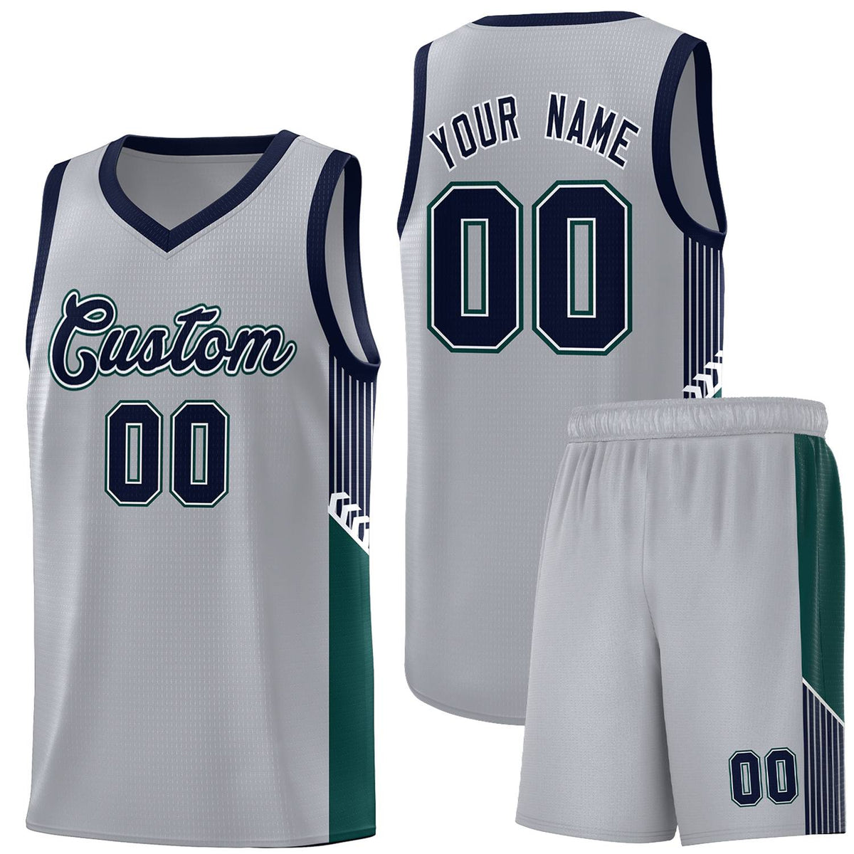 Custom Gray Navy-White Side Stripe Fashion Sports Uniform Basketball Jersey |KXKSHOP