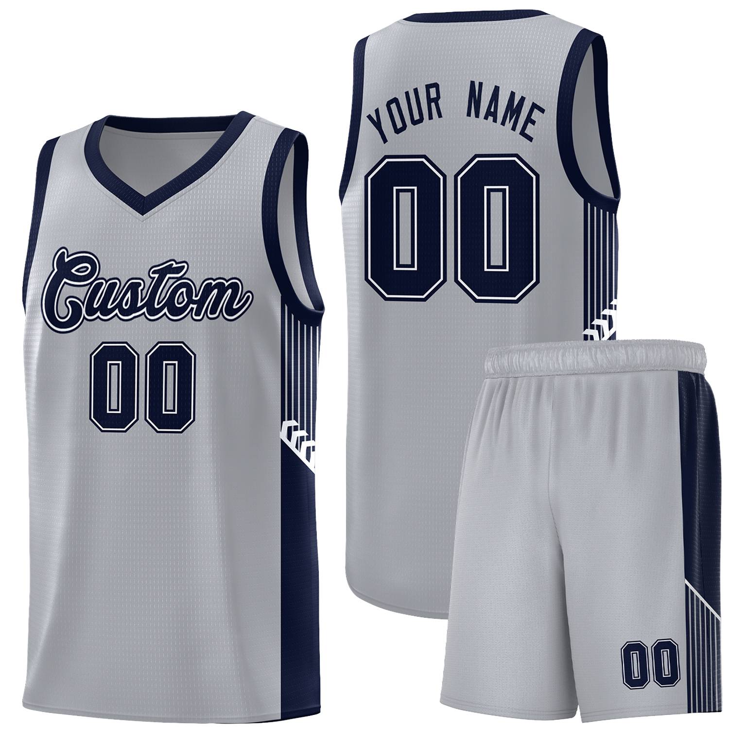 Custom Gray Navy-White Side Stripe Fashion Sports Uniform Basketball Jersey |KXKSHOP