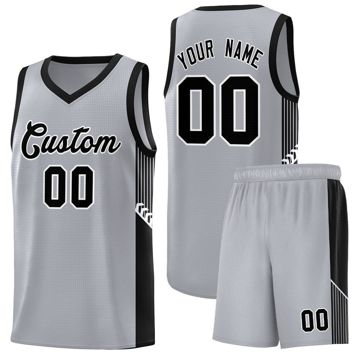 Custom Gray Black-White Side Stripe Fashion Sports Uniform Basketball Jersey |KXKSHOP