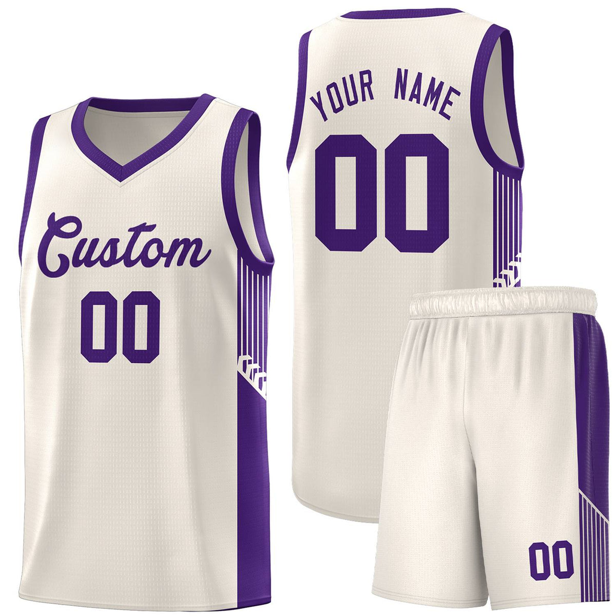 Custom Khaki Purple Side Stripe Fashion Sports Uniform Basketball Jersey |KXKSHOP