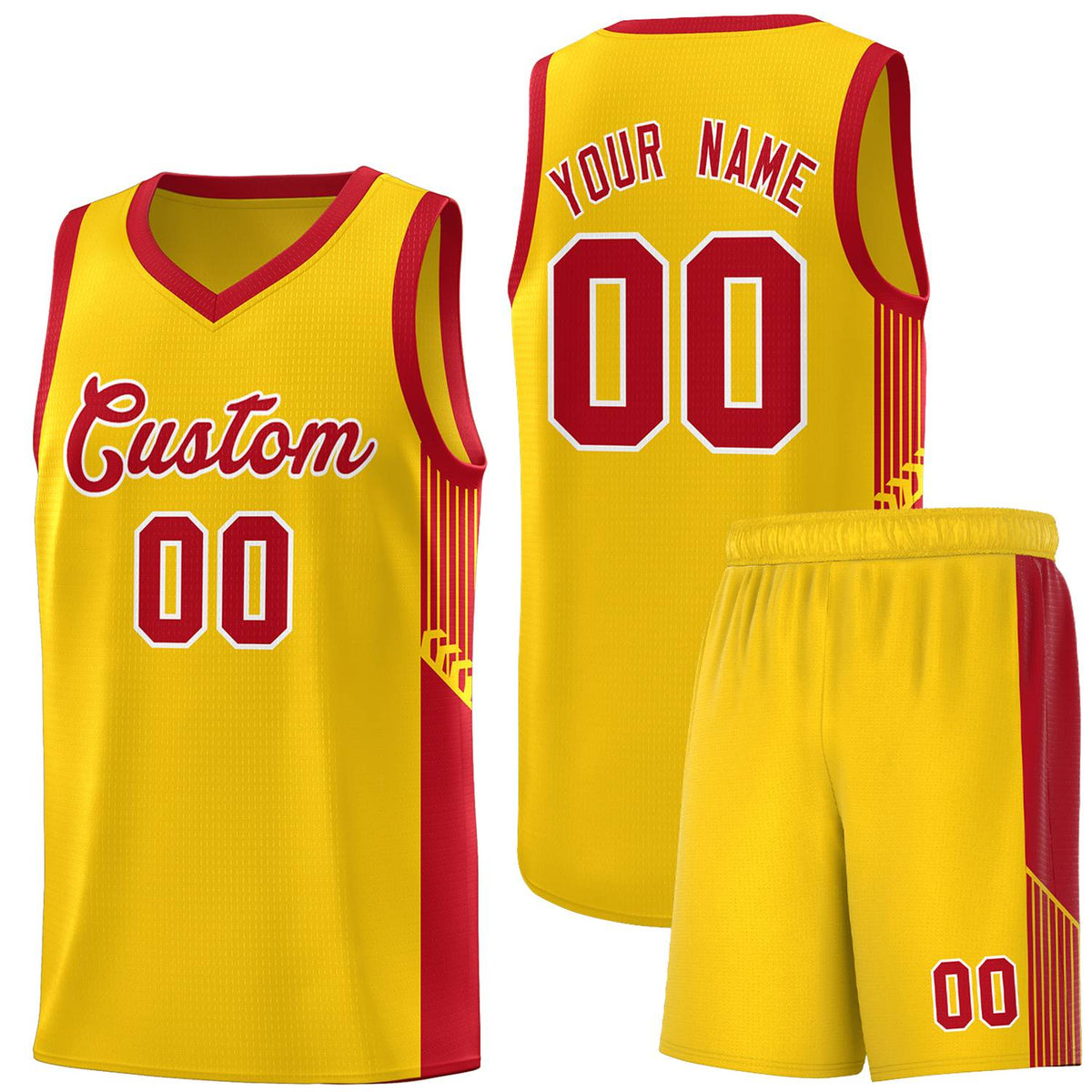 Custom Gold Red-White Side Stripe Fashion Sports Uniform Basketball Jersey |KXKSHOP