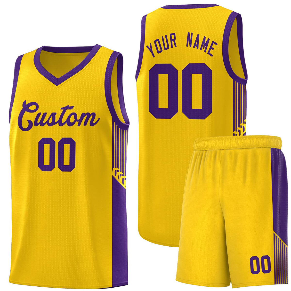 Custom Gold Purple Side Stripe Fashion Sports Uniform Basketball Jersey |KXKSHOP