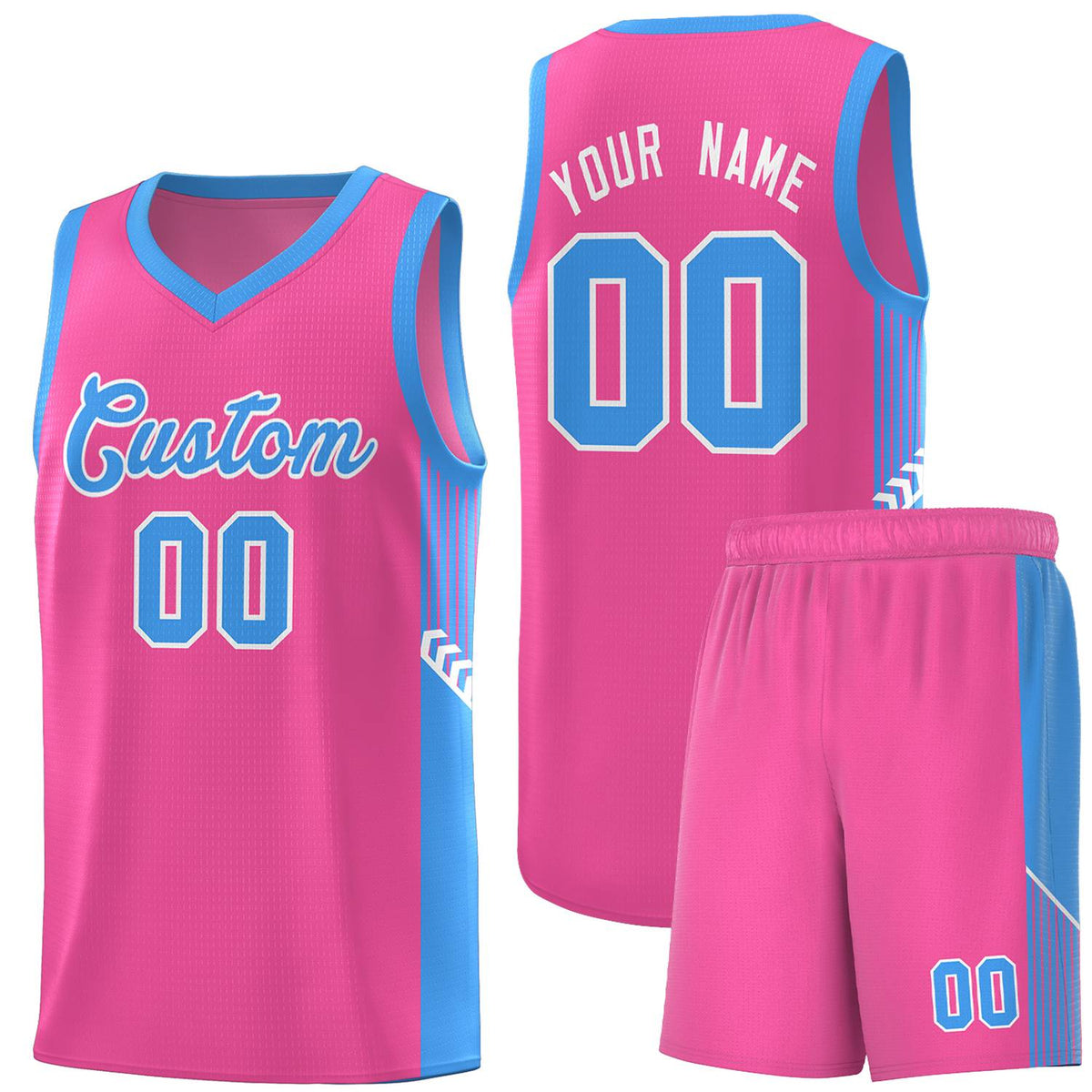 Custom Pink Powder Blue-White Side Stripe Fashion Sports Uniform Basketball Jersey |KXKSHOP
