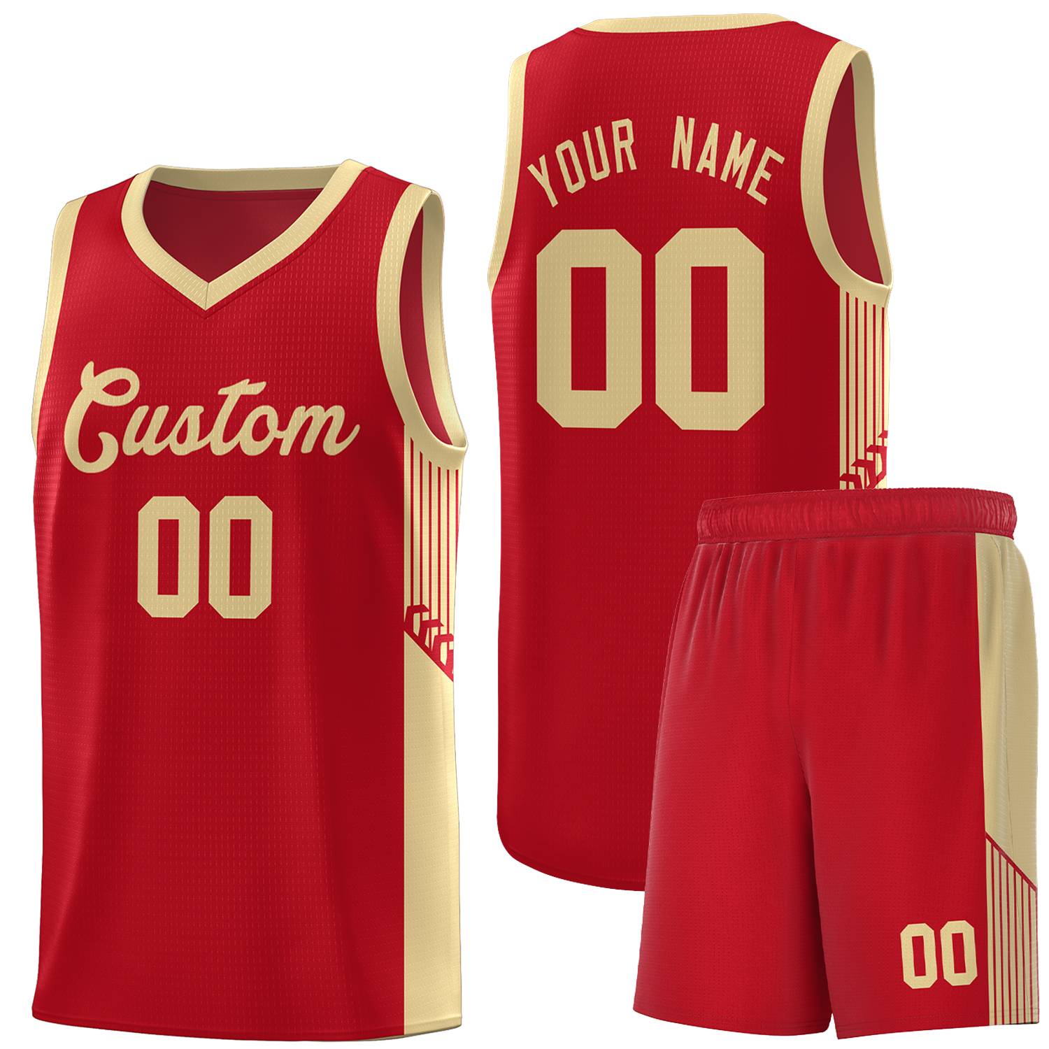 Custom Red Khaki Side Stripe Fashion Sports Uniform Basketball Jersey |KXKSHOP