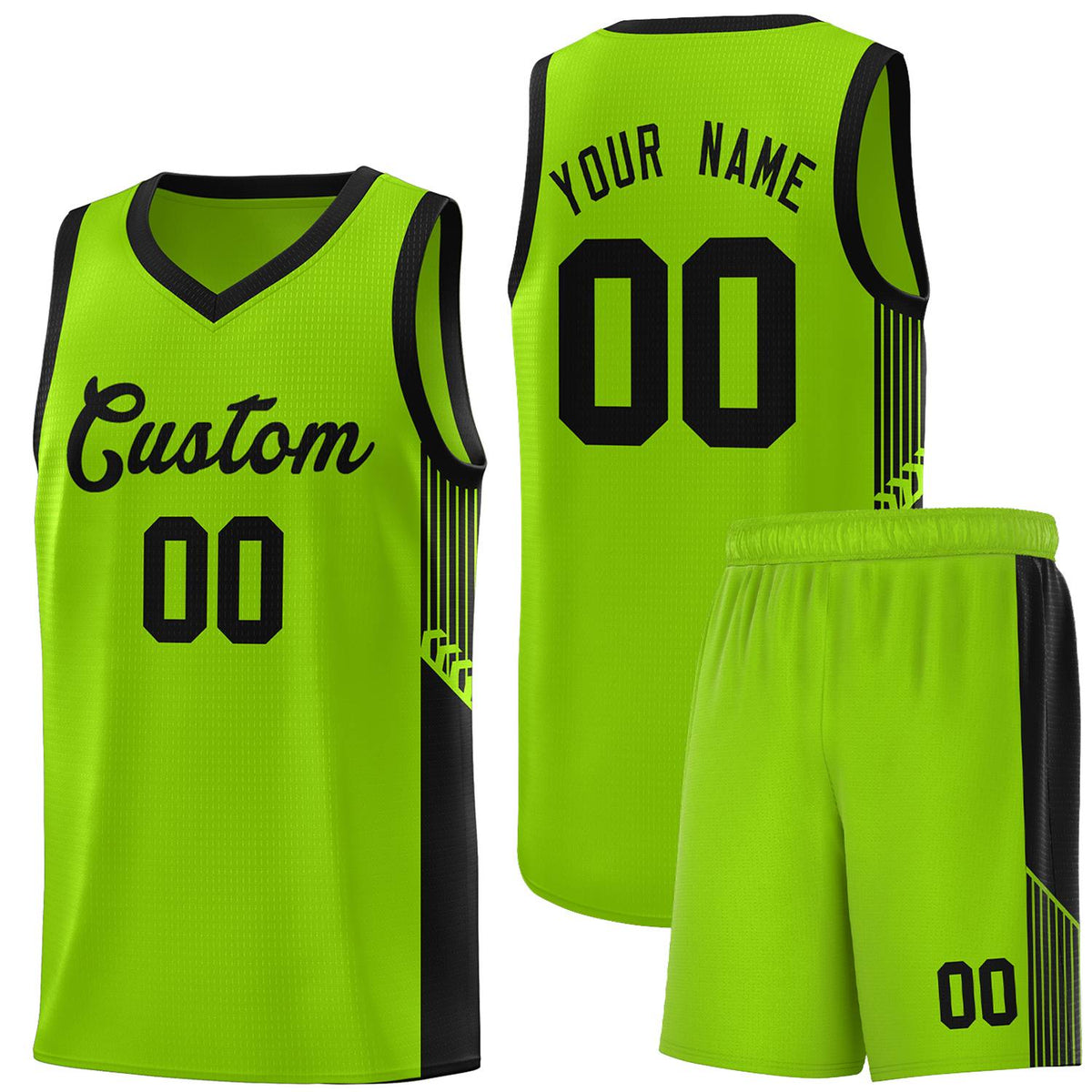 Custom Neon Green Black Side Stripe Fashion Sports Uniform Basketball Jersey |KXKSHOP