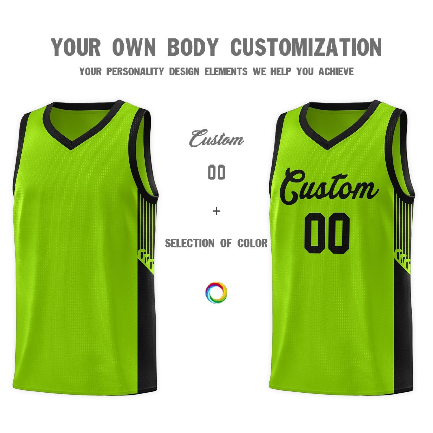 Custom Neon Green Navy-White Side Two-Tone Classic Sports Uniform Basketball Jersey |KXKSHOP