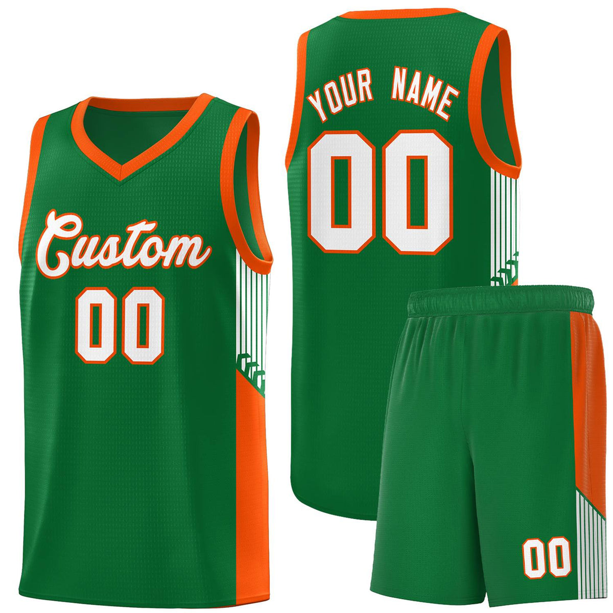Custom Kelly Green White-Orange Side Stripe Fashion Sports Uniform Basketball Jersey |KXKSHOP