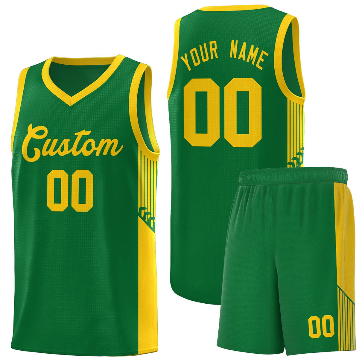 Custom Kelly Green Gold Side Stripe Fashion Sports Uniform Basketball Jersey |KXKSHOP