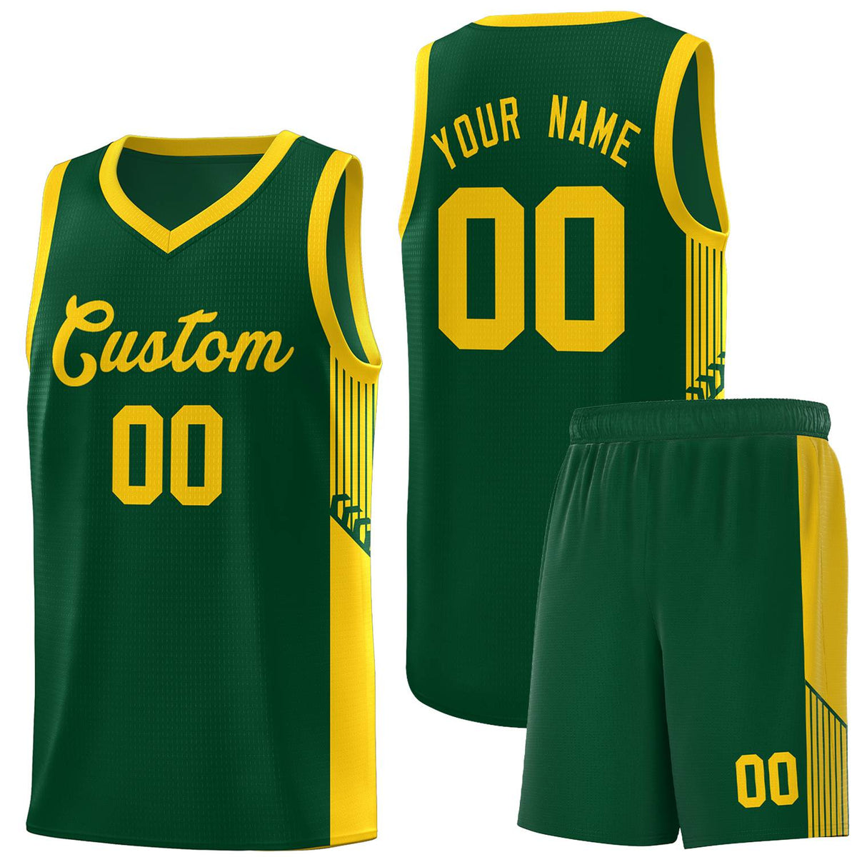 Custom Green Gold Side Stripe Fashion Sports Uniform Basketball Jersey |KXKSHOP
