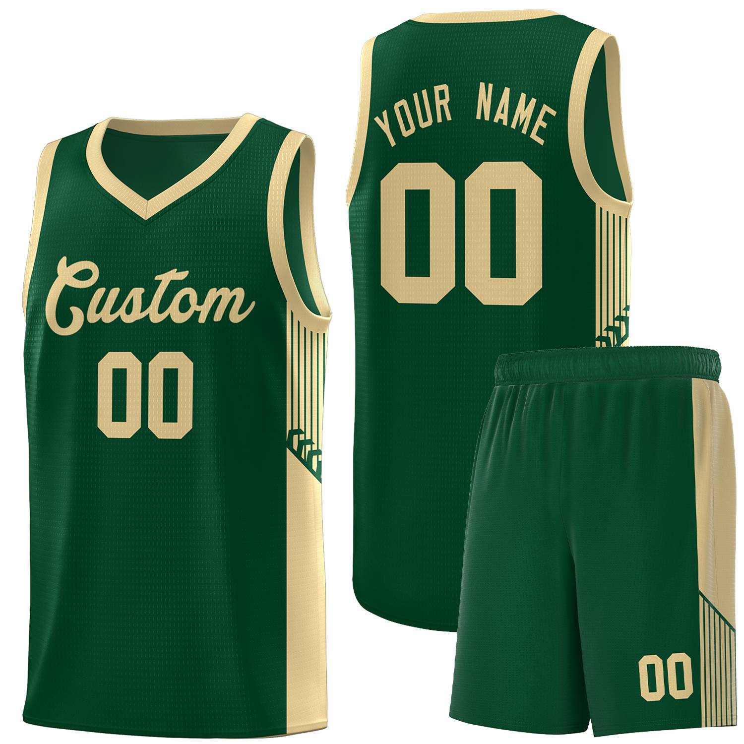 Custom Green Khaki Side Stripe Fashion Sports Uniform Basketball Jersey |KXKSHOP